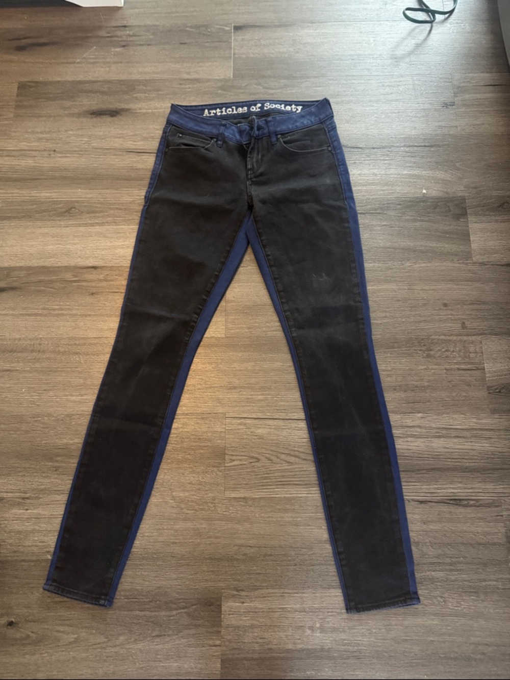Articles Of Society Black Skinny Jeans with Navy Side Panels